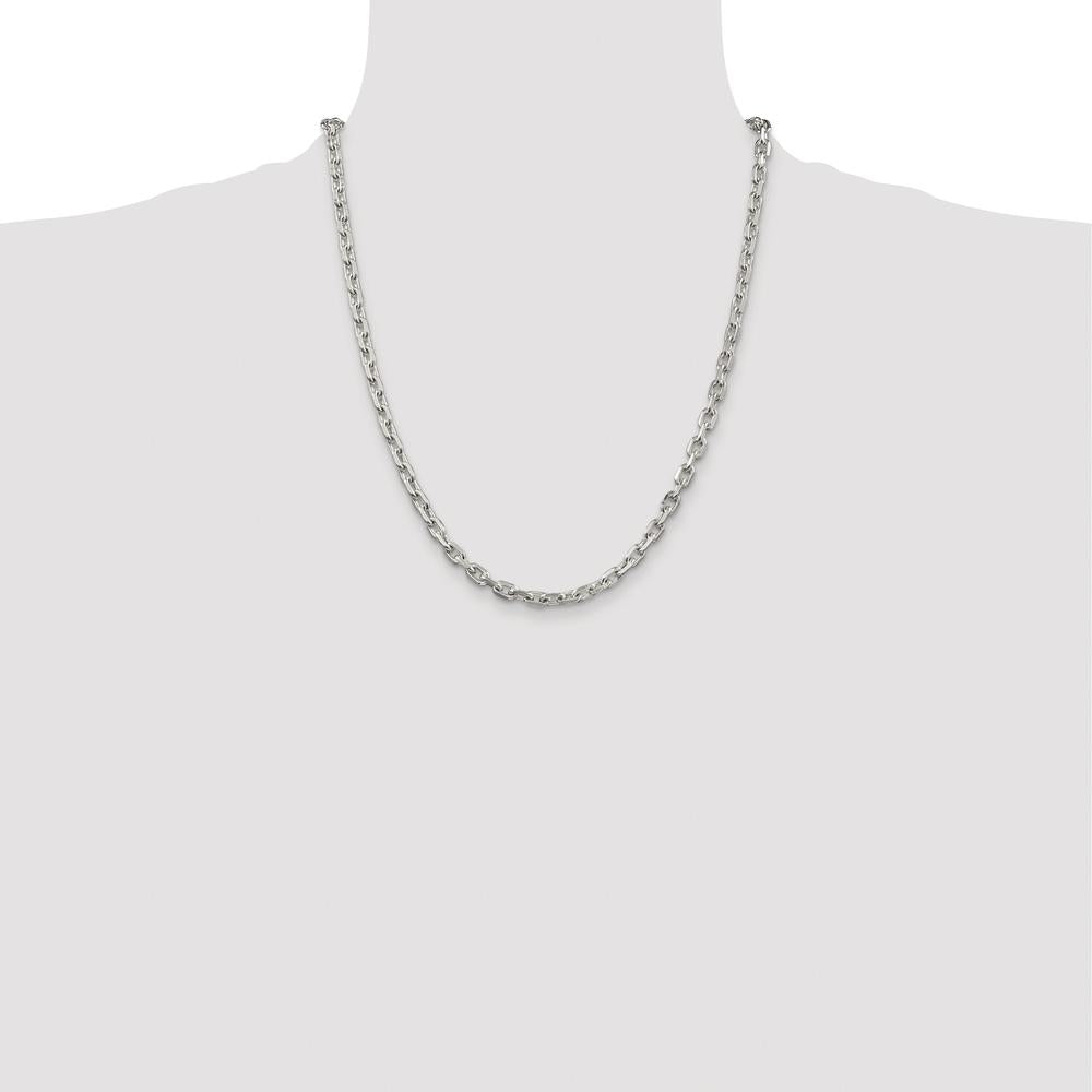 Sterling Silver 22" 4.9mm Beveled Oval Cable Chain with Rhodium Plating by Lumare Gioia