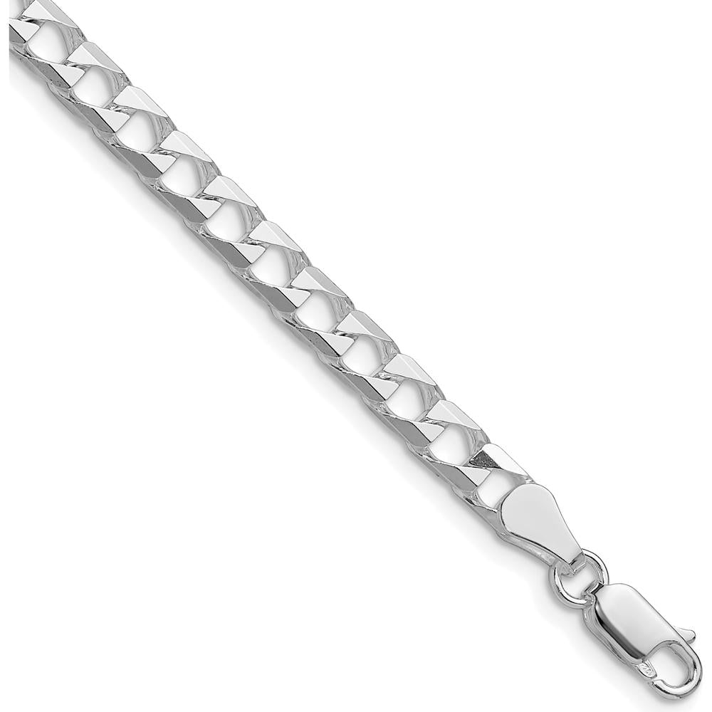 Sterling Silver 22" 5mm Diamond-Cut Square Curb Chain with Rhodium Plating by Lumare Gioia