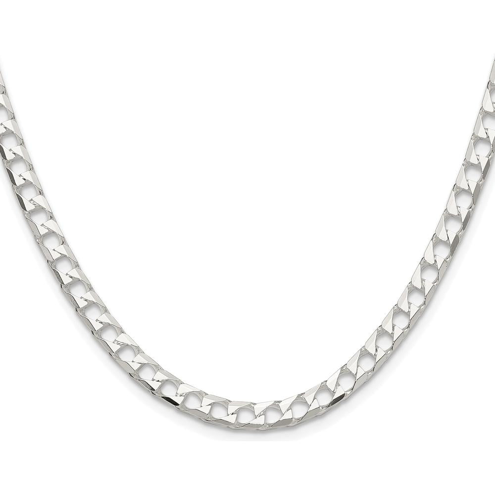 Sterling Silver 22" 5mm Diamond-Cut Square Curb Chain with Rhodium Plating by Lumare Gioia