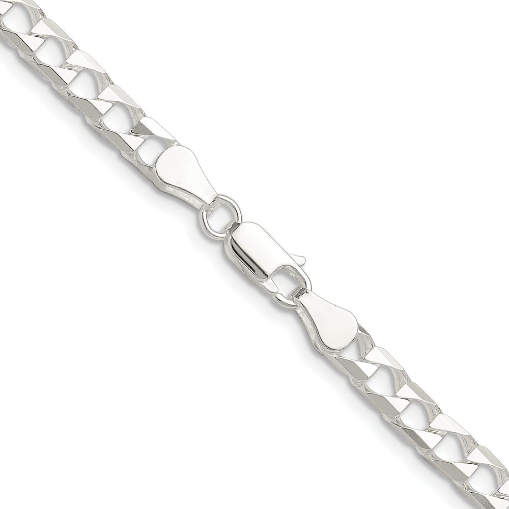 Sterling Silver 22" 5mm Diamond-Cut Square Curb Chain with Rhodium Plating by Lumare Gioia