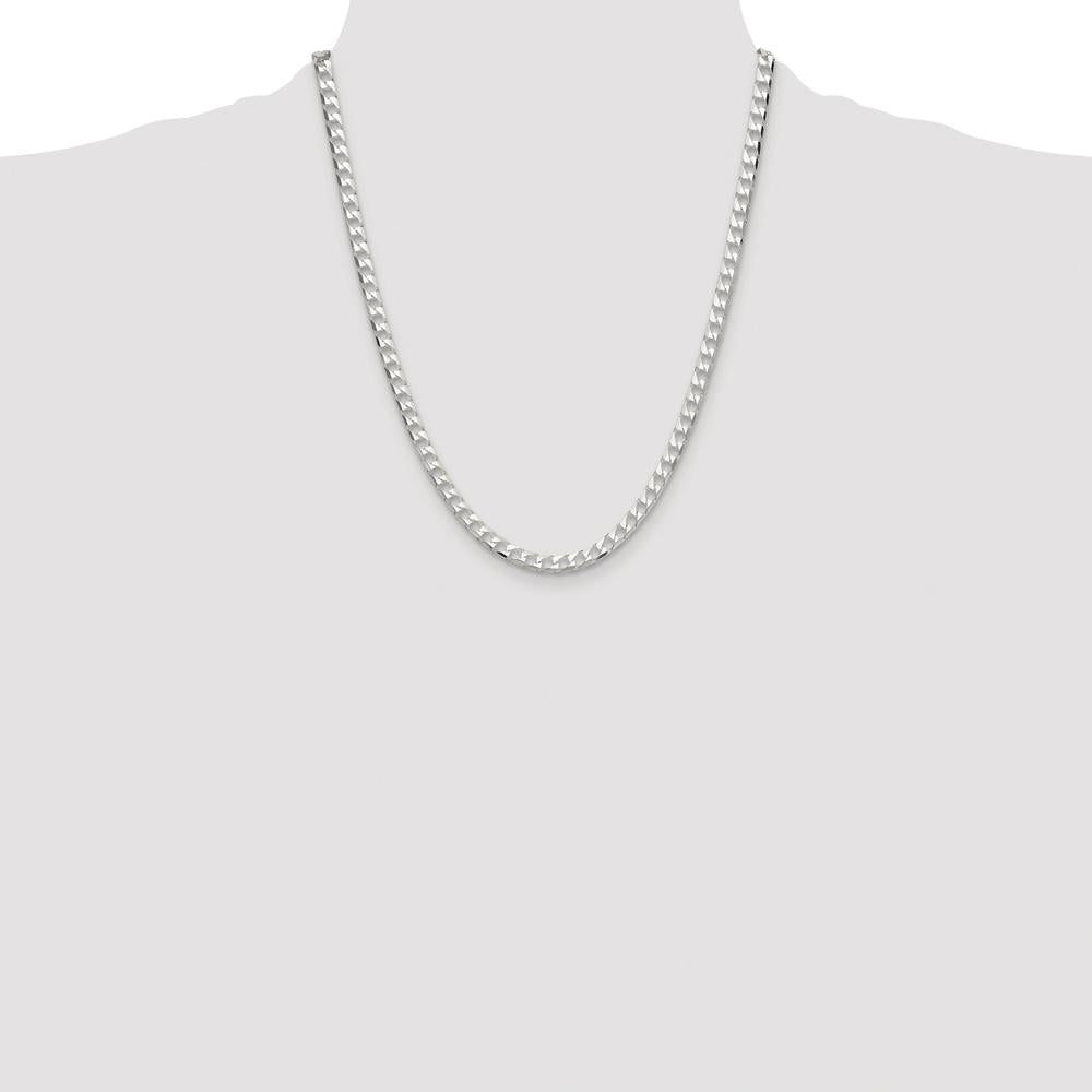 Sterling Silver 22" 5mm Diamond-Cut Square Curb Chain with Rhodium Plating by Lumare Gioia