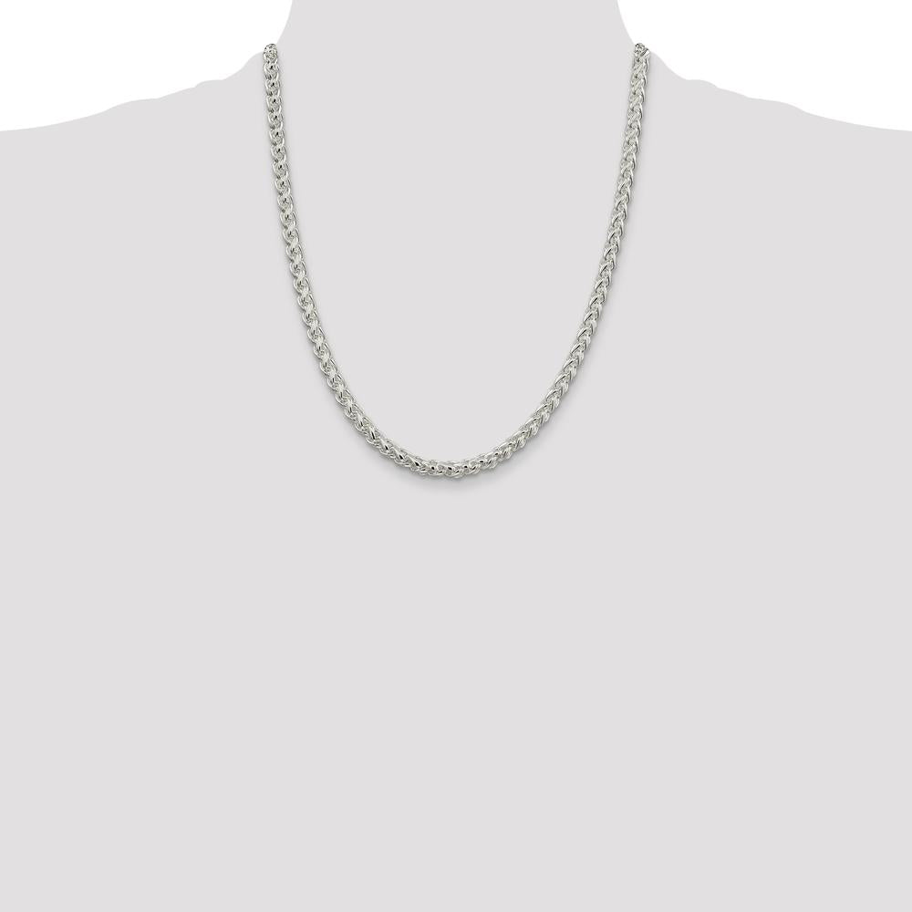 Sterling Silver 22" 5mm Round Spiga Chain Necklace - Polished Finish by Lumare Gioia