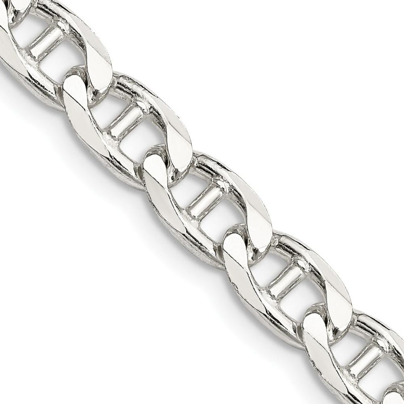 Sterling Silver 22" 6.5mm Diamond-Cut Flat Anchor Curb Chain - Polished Finish by Lumare Gioia