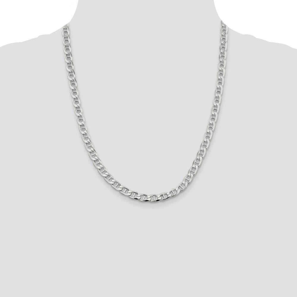 Sterling Silver 22" 6.5mm Diamond-Cut Flat Anchor Curb Chain - Polished Finish by Lumare Gioia