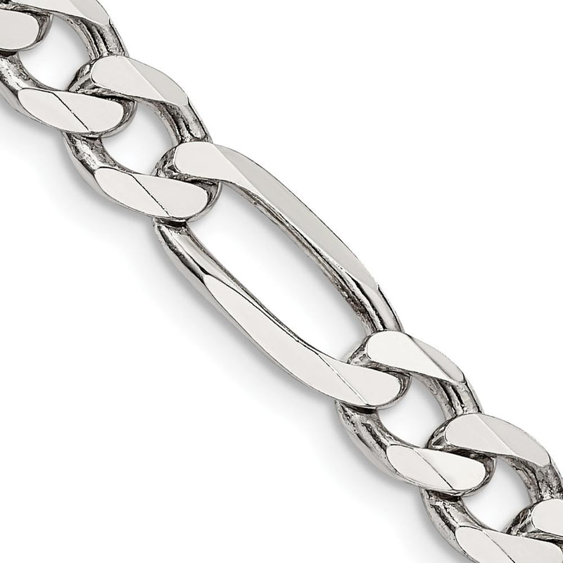 Sterling Silver 22" 6.75mm Polished Figaro Chain with Lobster Clasp by Lumare Gioia
