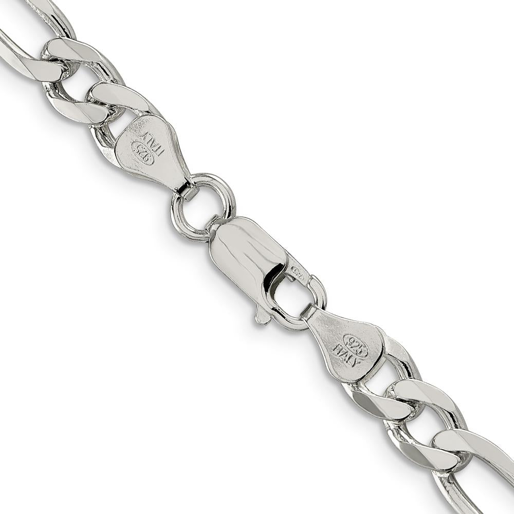 Sterling Silver 22" 6.75mm Polished Figaro Chain with Lobster Clasp by Lumare Gioia
