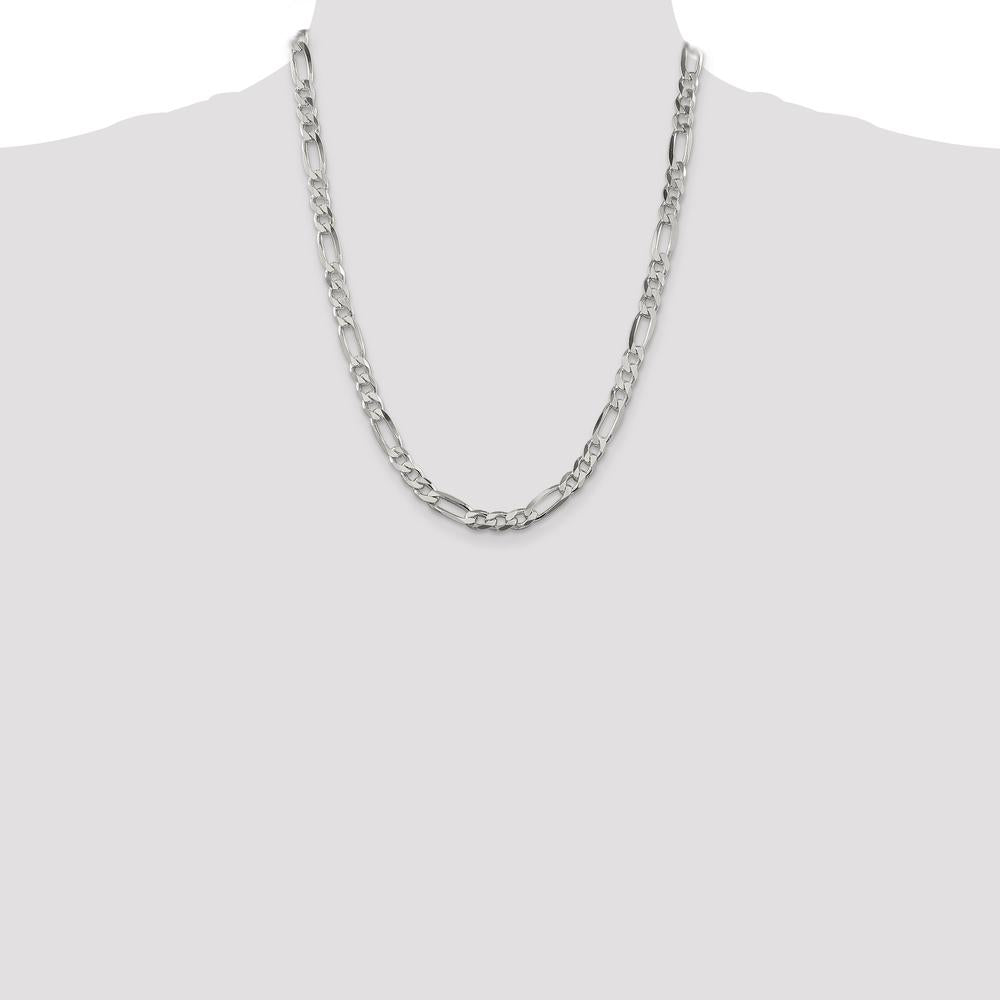 Sterling Silver 22" 6.75mm Polished Figaro Chain with Lobster Clasp by Lumare Gioia