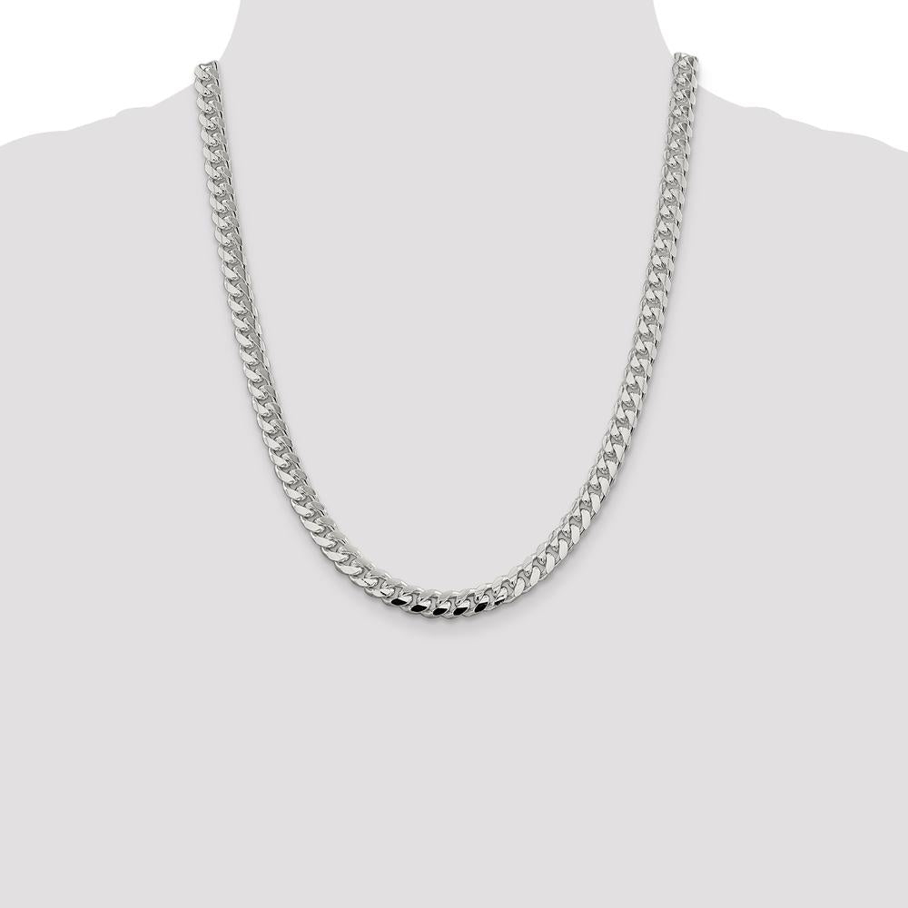 Sterling Silver 22" 7.35mm Domed Diamond-Cut Curb Chain Necklace by Lumare Gioia