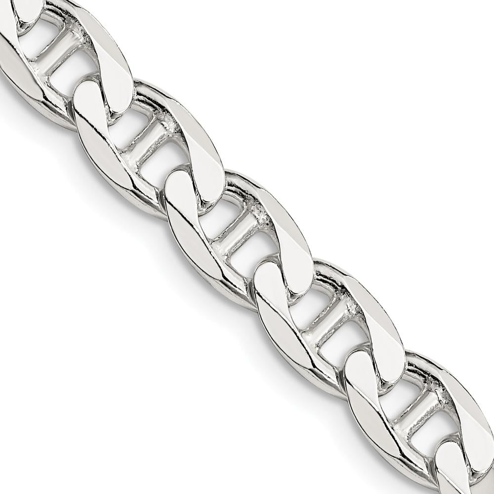 Sterling Silver 22" 7.4mm Diamond-Cut Flat Anchor Curb Chain by Lumare Gioia
