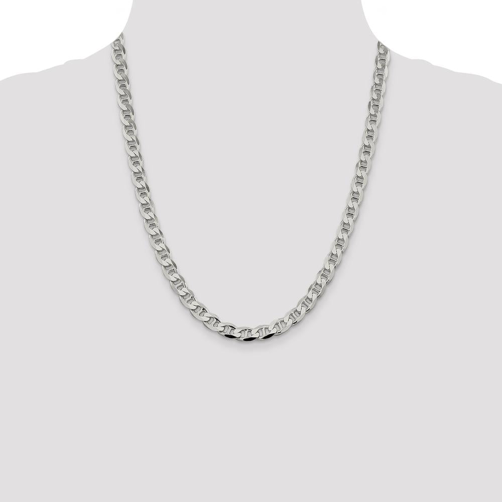 Sterling Silver 22" 7.4mm Diamond-Cut Flat Anchor Curb Chain by Lumare Gioia