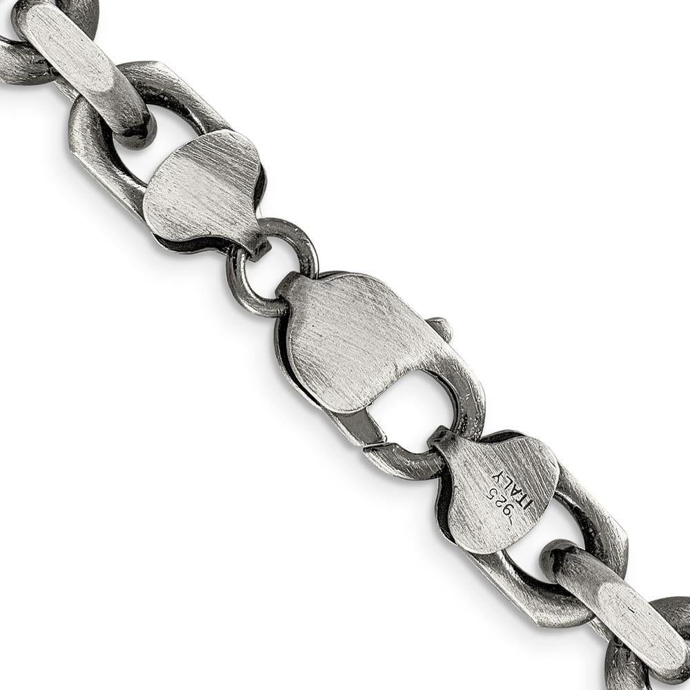 Sterling Silver 22" 8.6mm Diamond-Cut Elongated Open Link Chain with Polished and Antiqued Finish by Lumare Gioia