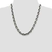Sterling Silver 22" 8.6mm Diamond-Cut Elongated Open Link Chain with Polished and Antiqued Finish by Lumare Gioia