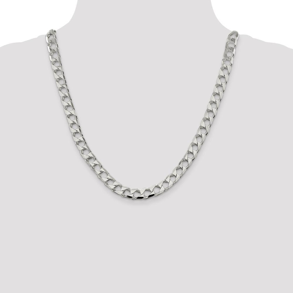 Sterling Silver 22" 8.6mm Diamond-Cut Square Curb Chain with Lobster Clasp by Lumare Gioia