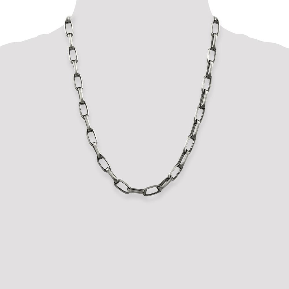 Sterling Silver 22" 8mm Antiqued Open Link Chain with Polished Finish by Lumare Gioia