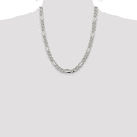 Sterling Silver 22" 8mm Pavé Flat Figaro Chain Necklace with Lobster Clasp by Lumare Gioia