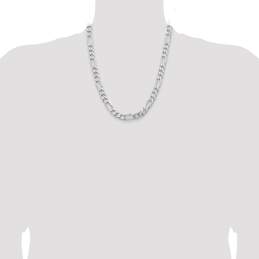 Sterling Silver 22" 9mm Figaro Chain with Rhodium Plating for Men by Lumare Gioia