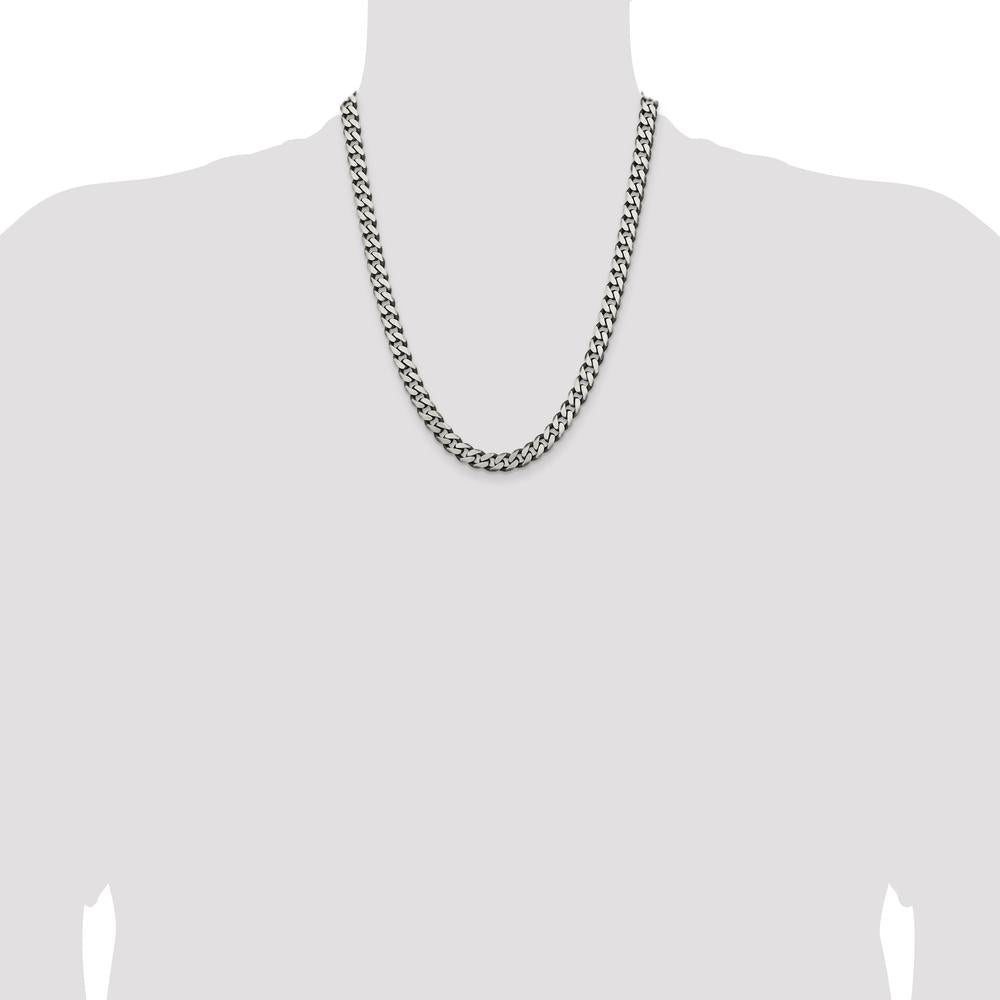 Sterling Silver 22" Antiqued 7.5mm Curb Chain Necklace - Classic Unisex Design by Lumare Gioia