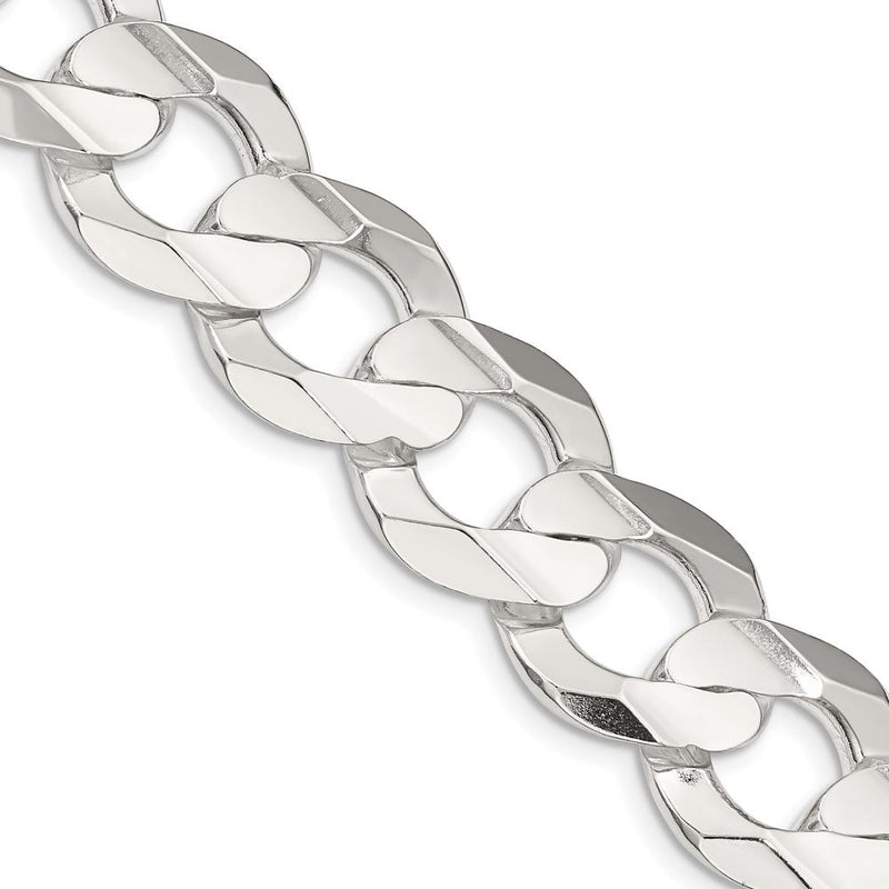 Sterling Silver 22" Concave Beveled Curb Chain - 15.75mm Width by Lumare Gioia