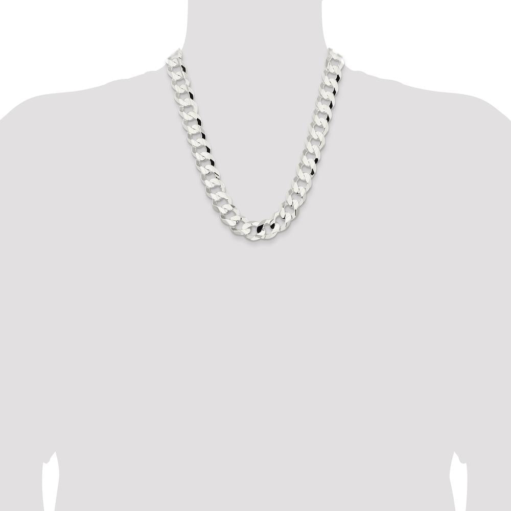 Sterling Silver 22" Concave Beveled Curb Chain - 15.75mm Width by Lumare Gioia