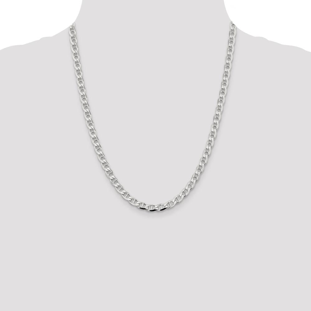 Sterling Silver 22" Diamond-Cut Flat Anchor Curb Chain - 5.7mm Width by Lumare Gioia