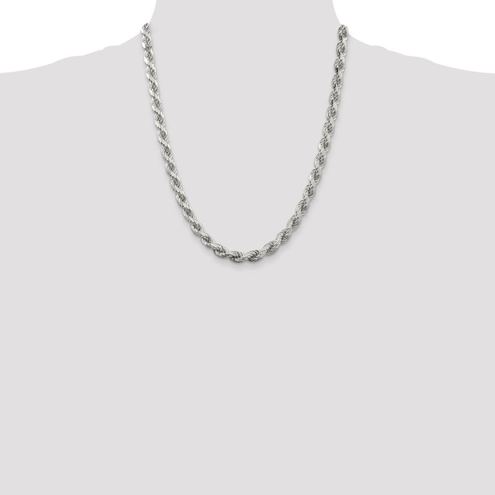 Sterling Silver 22" Diamond-Cut Rope Chain Necklace - 6.5mm Width by Lumare Gioia