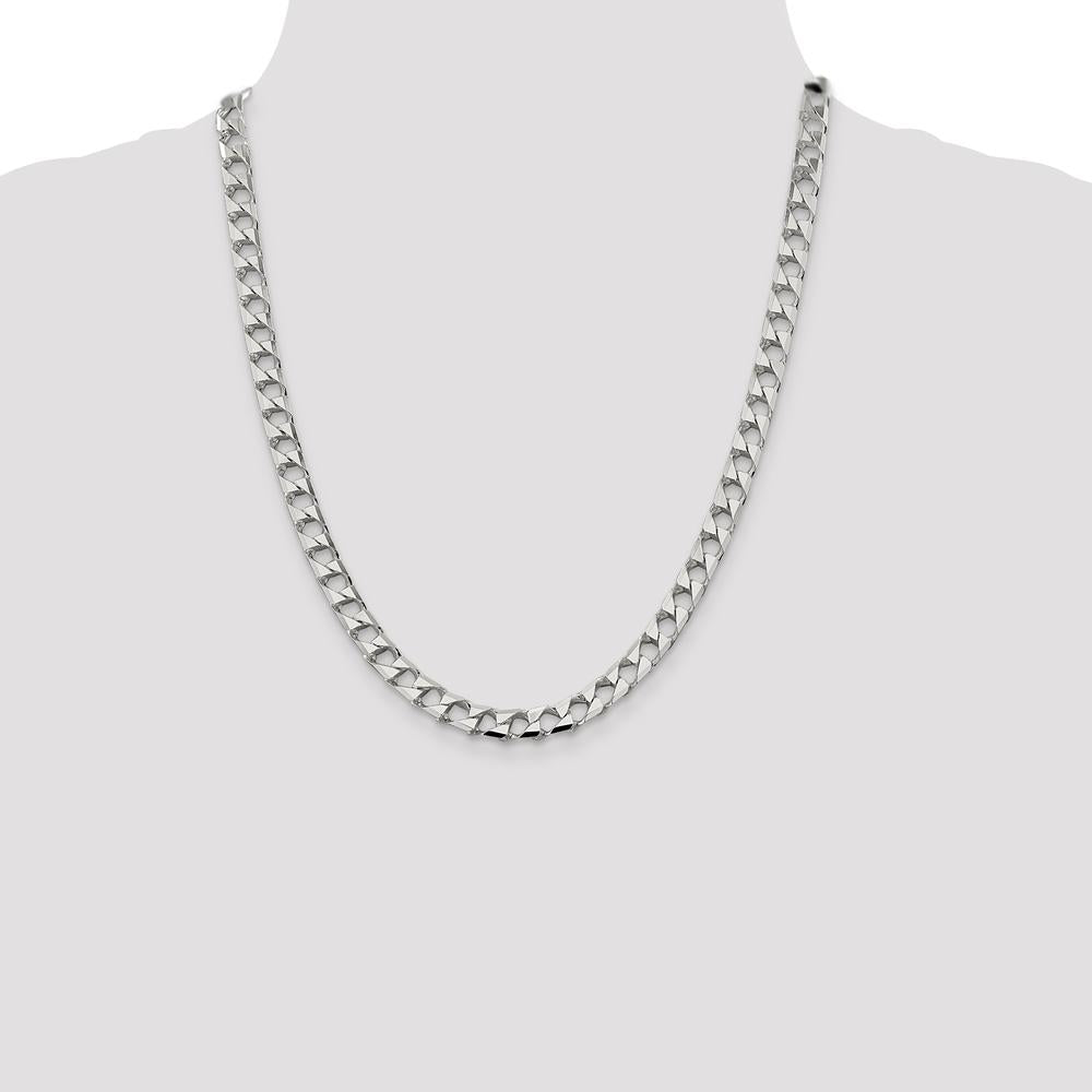 Sterling Silver 22" Diamond-Cut Square Curb Chain - 7.2mm Width by Lumare Gioia
