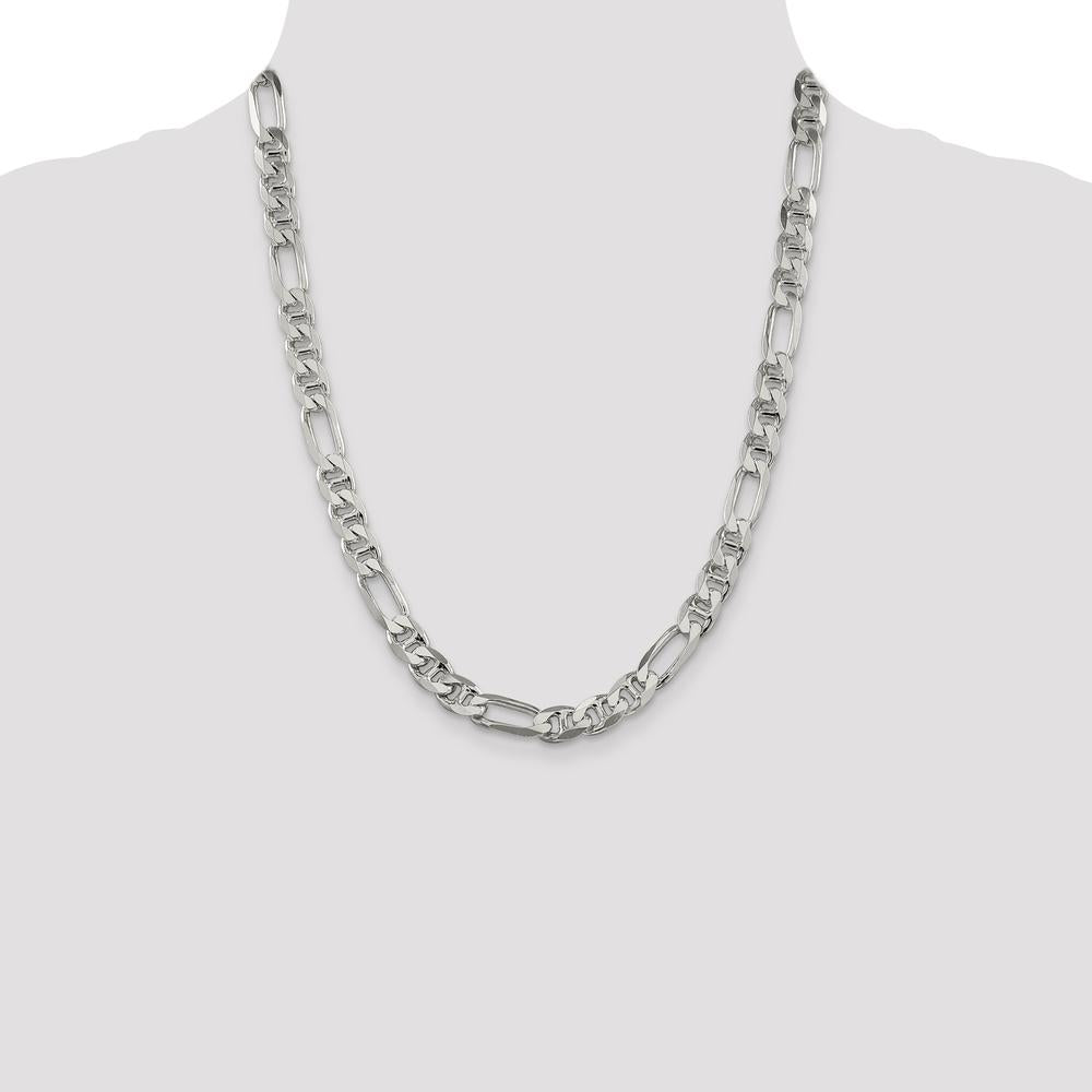 Sterling Silver 22" Figaro Anchor Chain Necklace - 7.75mm Width, Polished Finish by Lumare Gioia