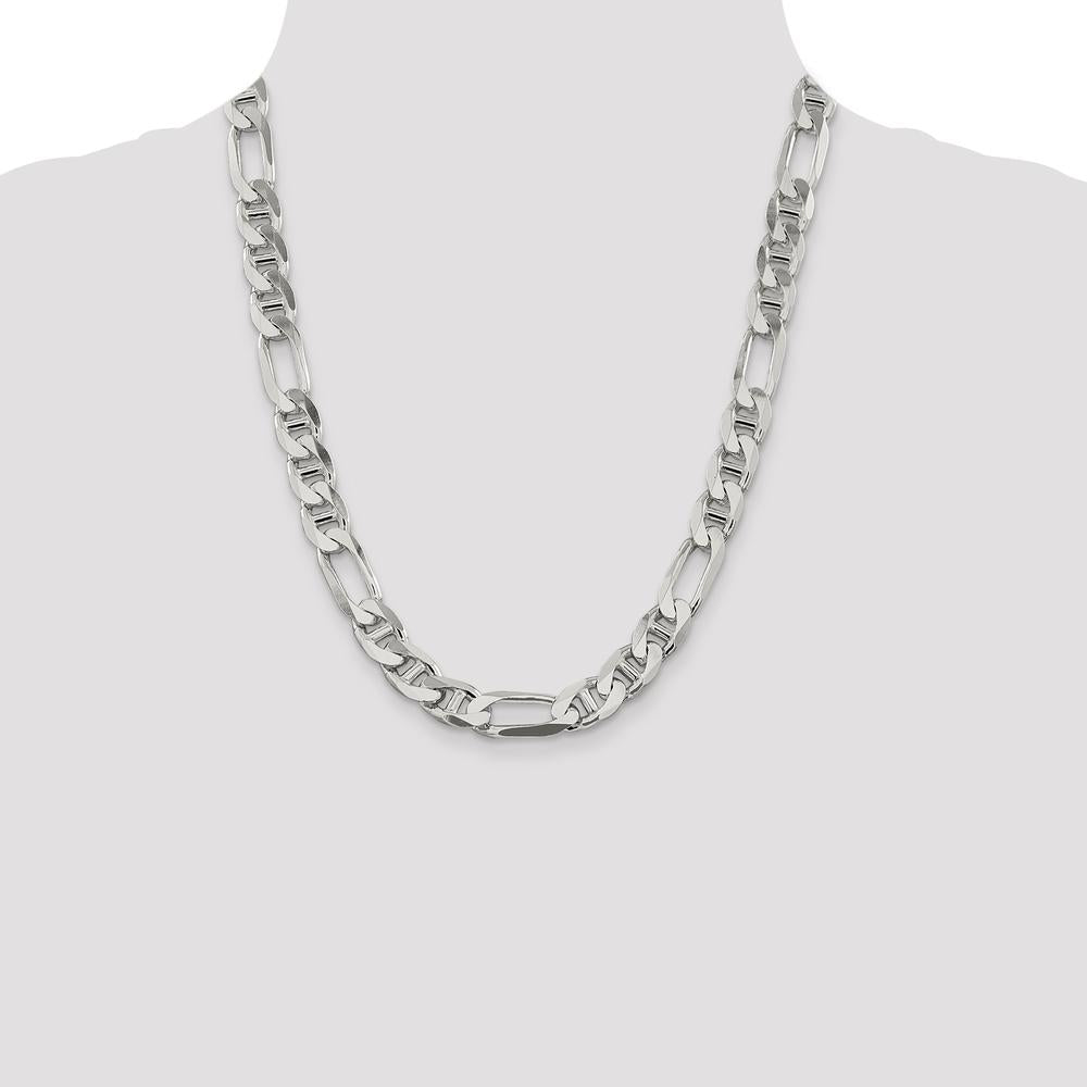 Sterling Silver 22" Figaro Anchor Chain Necklace - Polished Finish, 10.65mm Width by Lumare Gioia