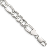 Sterling Silver 22" Figaro Chain Necklace with Diamond-Cut Finish - 8.5mm Width by Lumare Gioia