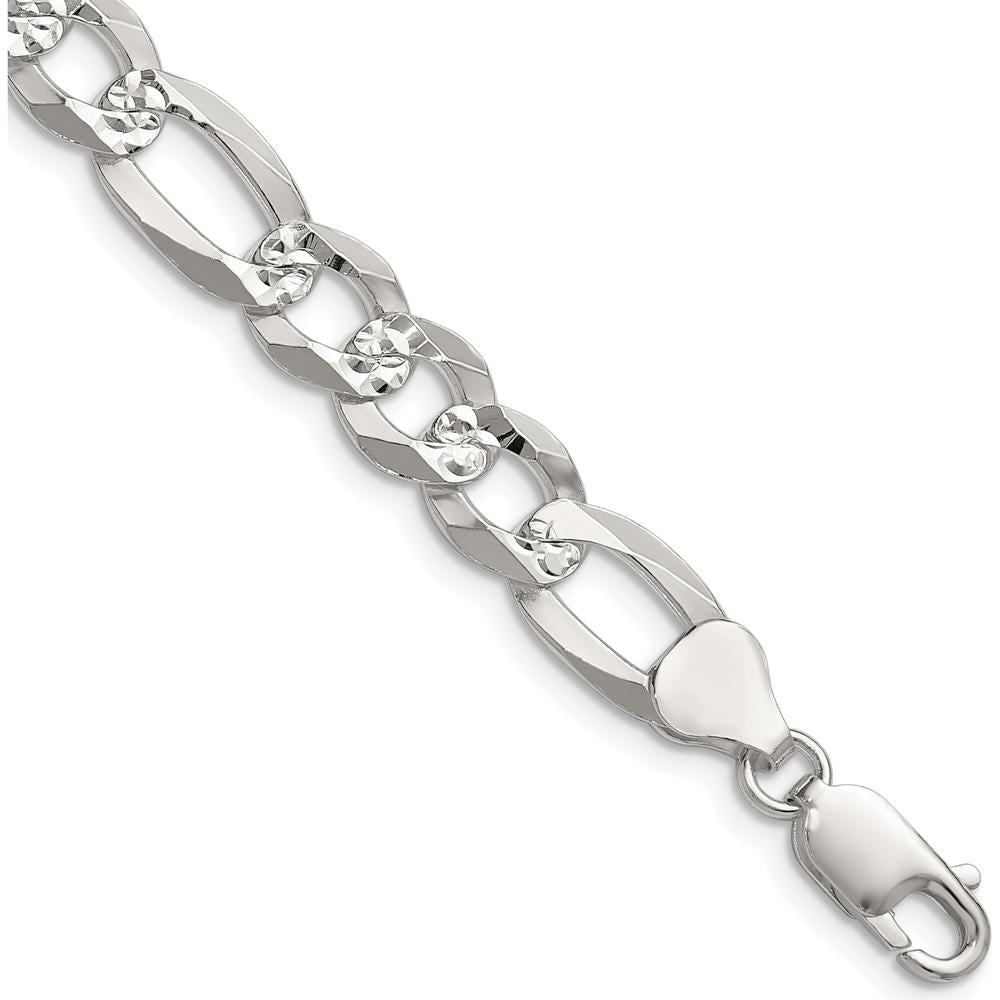 Sterling Silver 22" Figaro Chain Necklace with Diamond-Cut Finish - 8.5mm Width by Lumare Gioia