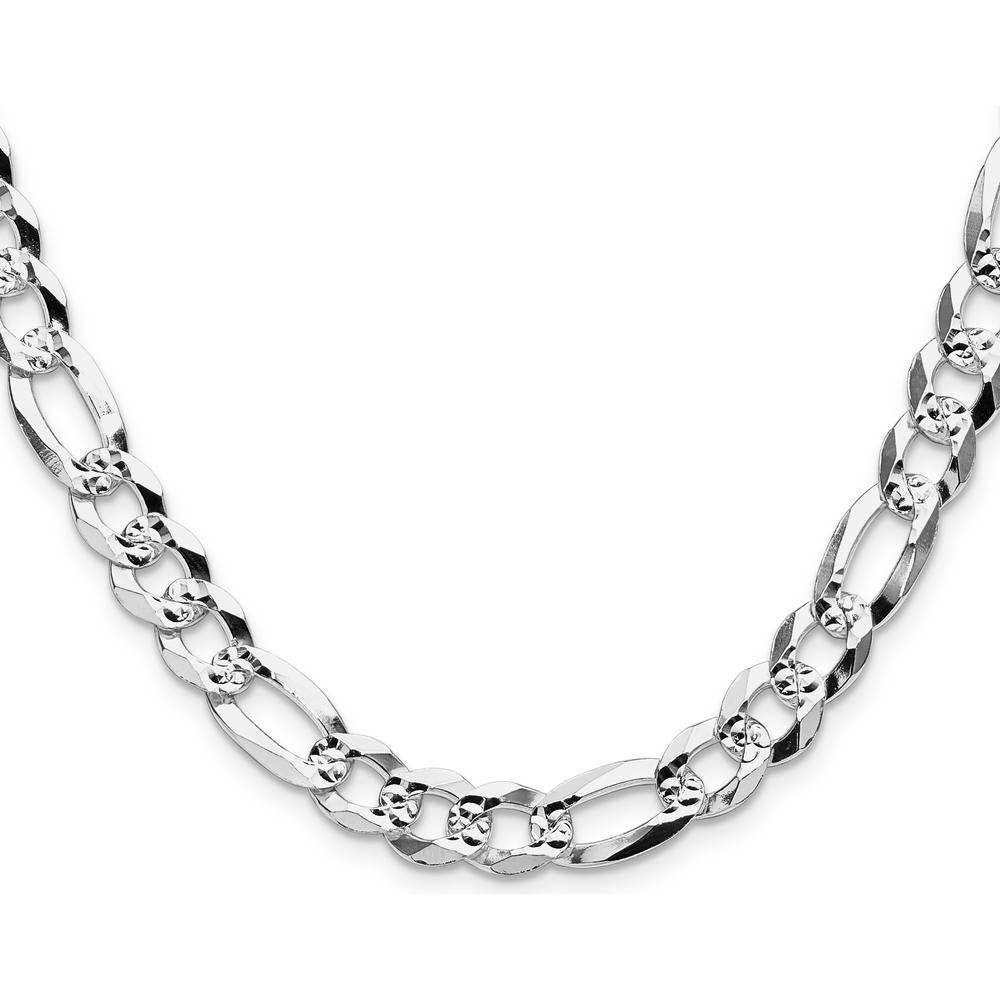 Sterling Silver 22" Figaro Chain Necklace with Diamond-Cut Finish - 8.5mm Width by Lumare Gioia