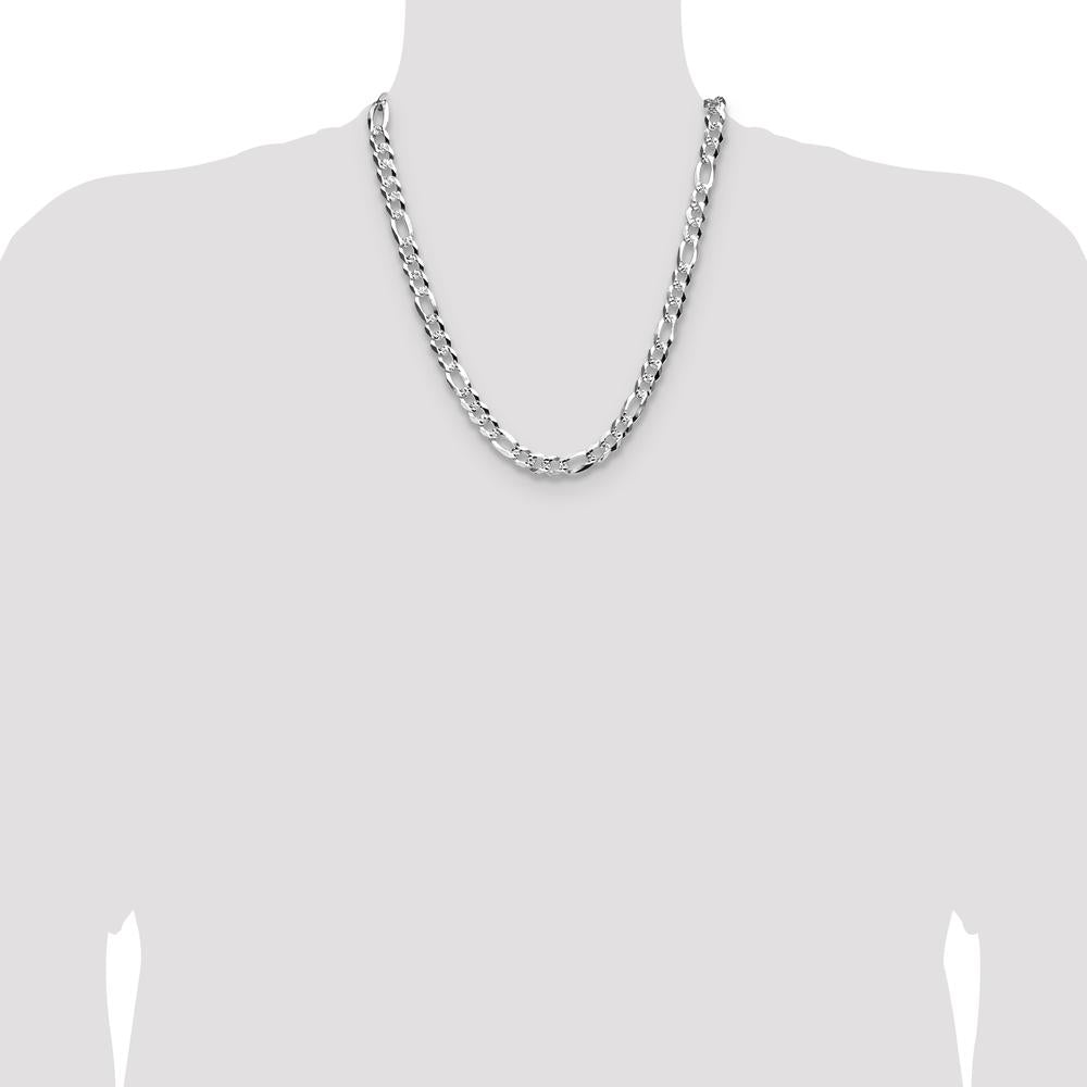 Sterling Silver 22" Figaro Chain Necklace with Diamond-Cut Finish - 8.5mm Width by Lumare Gioia