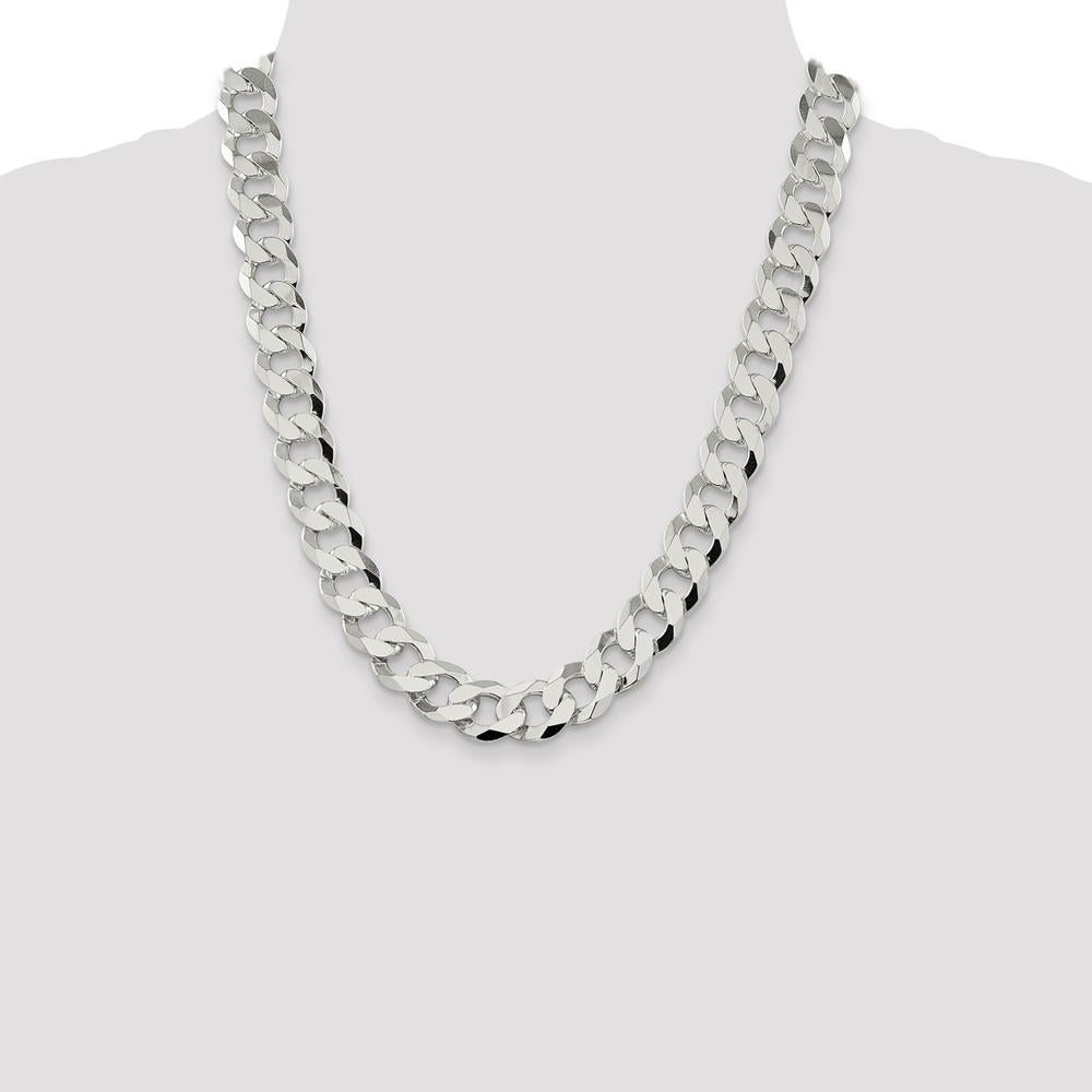 Sterling Silver 22" Flat Curb Chain - 14mm Links with Polished Finish and Lobster Clasp by Lumare Gioia