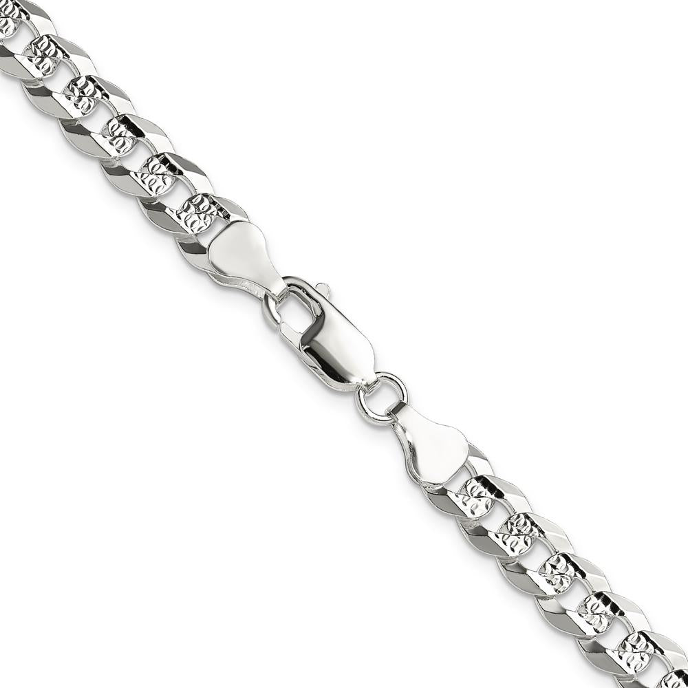 Sterling Silver 22" Flat Diamond-Cut Curb Chain Bracelet - 6.75mm Width by Lumare Gioia
