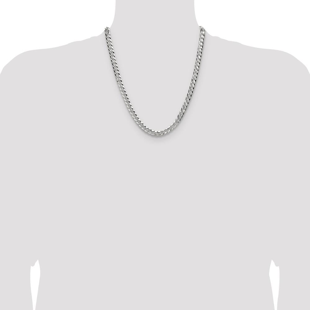 Sterling Silver 22" Flat Diamond-Cut Curb Chain Bracelet - 6.75mm Width by Lumare Gioia