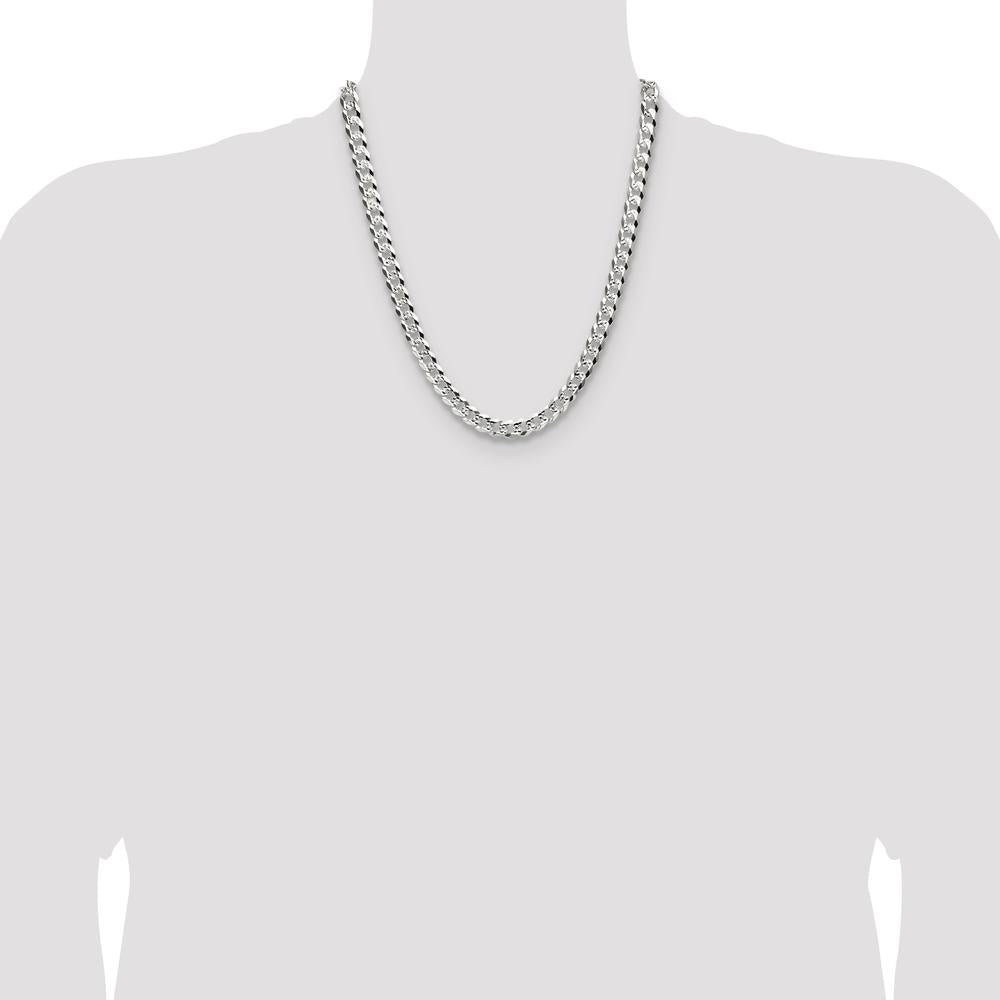 Sterling Silver 22" Flat Diamond-Cut Pave Curb Chain - 8.25mm Width by Lumare Gioia