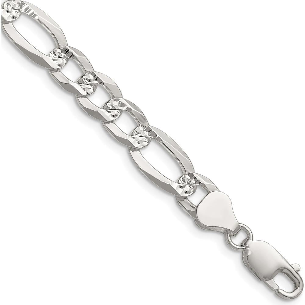 Sterling Silver 22" Flat Diamond-Cut Pave Figaro Chain Necklace - 8mm Width by Lumare Gioia