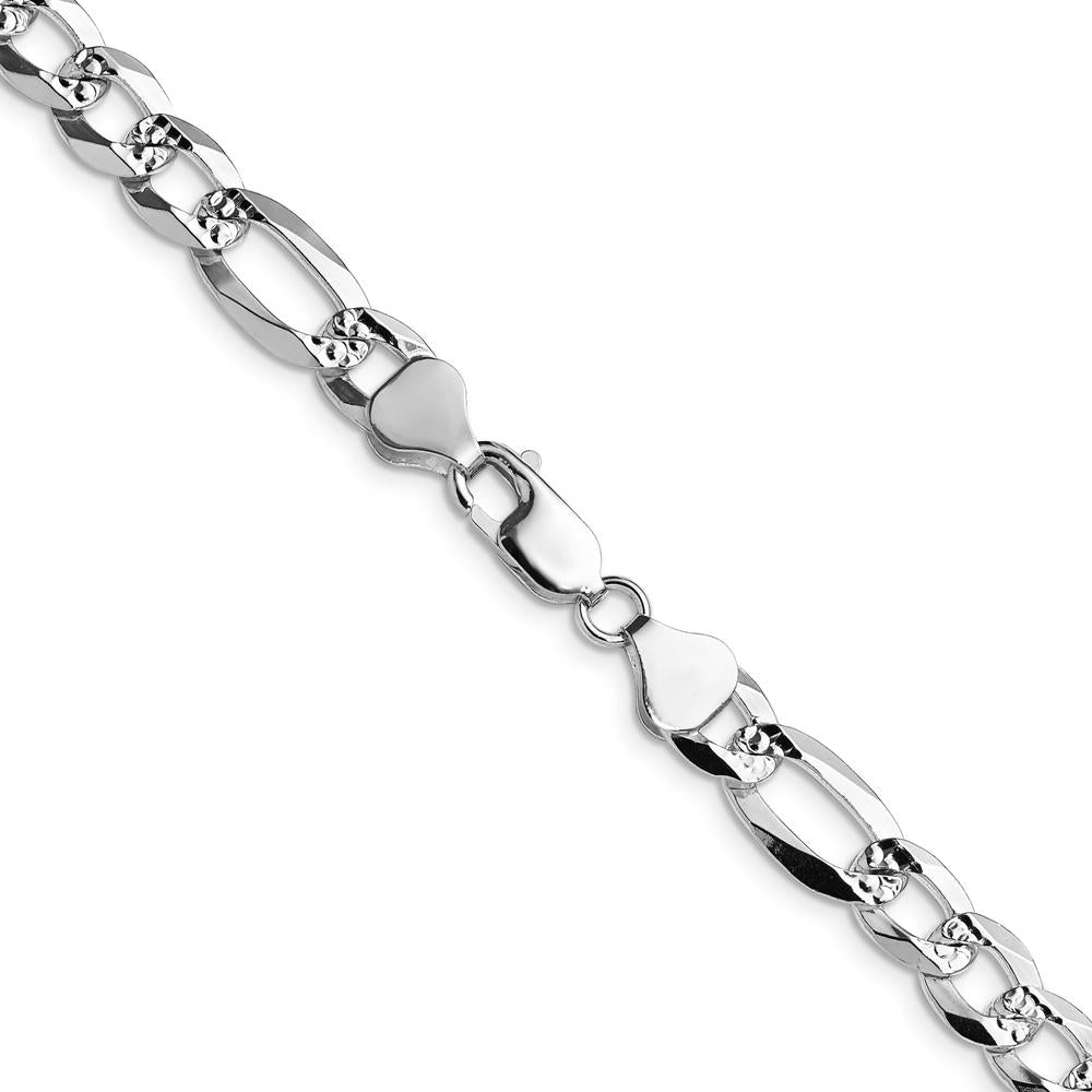Sterling Silver 22" Flat Diamond-Cut Pave Figaro Chain Necklace - 8mm Width by Lumare Gioia