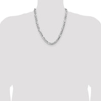 Sterling Silver 22" Flat Diamond-Cut Pave Figaro Chain Necklace - 8mm Width by Lumare Gioia