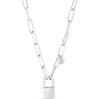 Sterling Silver 22" Paperclip Link Necklace with Polished Padlock Charm by Orozza Fine Jewelry