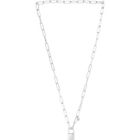 Sterling Silver 22" Paperclip Link Necklace with Polished Padlock Charm by Orozza Fine Jewelry