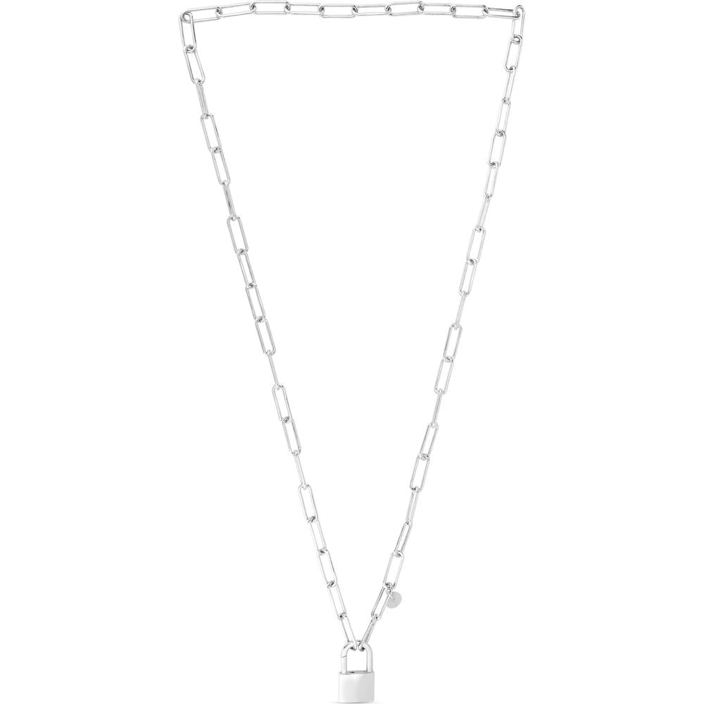 Sterling Silver 22" Paperclip Link Necklace with Polished Padlock Charm by Orozza Fine Jewelry