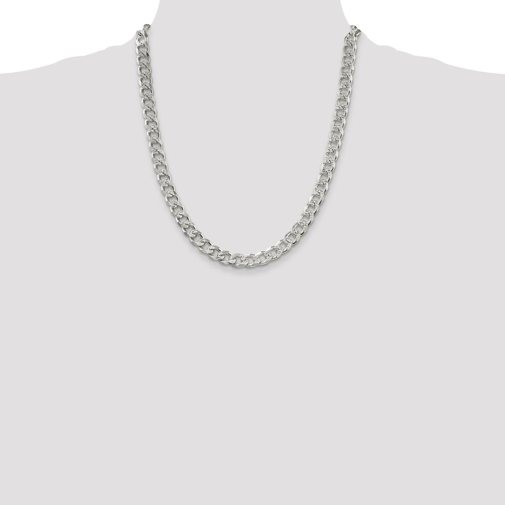 Sterling Silver 22" Pavé Curb Chain Necklace - 8.3mm Width by Lumare Gioia