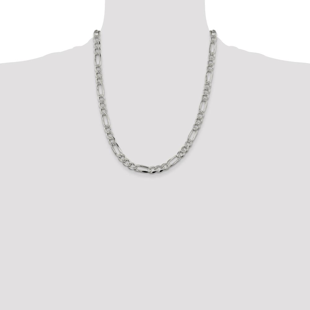 Sterling Silver 22" Pavé Flat Figaro Chain - 7.25mm Width by Lumare Gioia