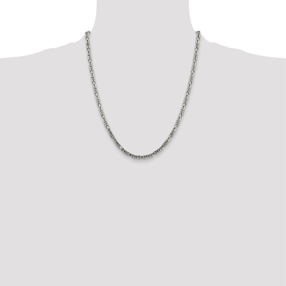 Sterling Silver 22" Polished 3.25mm Byzantine Chain Necklace by Lumare Gioia