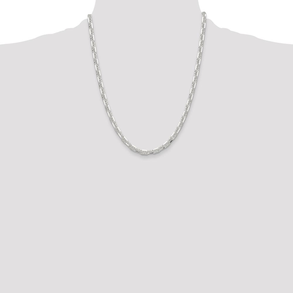 Sterling Silver 22" Polished and Diamond-Cut Mariner Link Chain - 5.5mm Width, Lobster Clasp by Lumare Gioia
