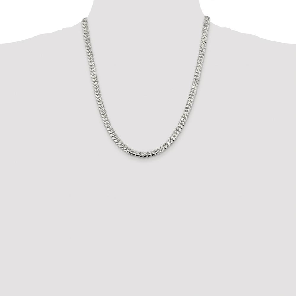 Sterling Silver 22" Rhodium-Plated 6.4mm Polished Domed Curb Chain with Lobster Clasp by Lumare Gioia