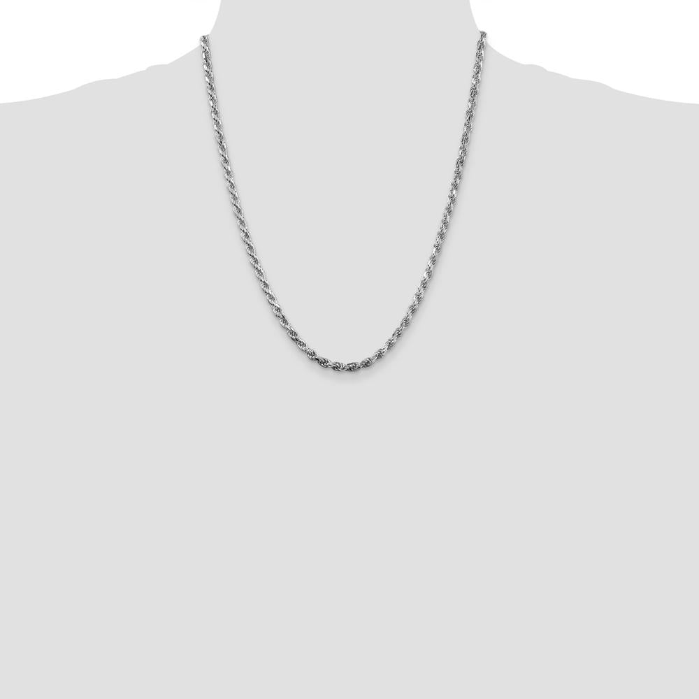 Sterling Silver 22" Rhodium-Plated Diamond-Cut Rope Chain - 3.75mm Width by Lumare Gioia