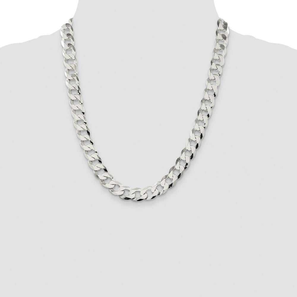 Sterling Silver 22" Rhodium-Plated Flat Curb Chain - 11.75mm Width by Lumare Gioia