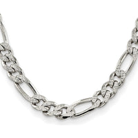 Sterling Silver 24" 11.0mm Pavé Flat Figaro Chain with Lobster Clasp and Anti-Tarnish Coating by Lumare Gioia